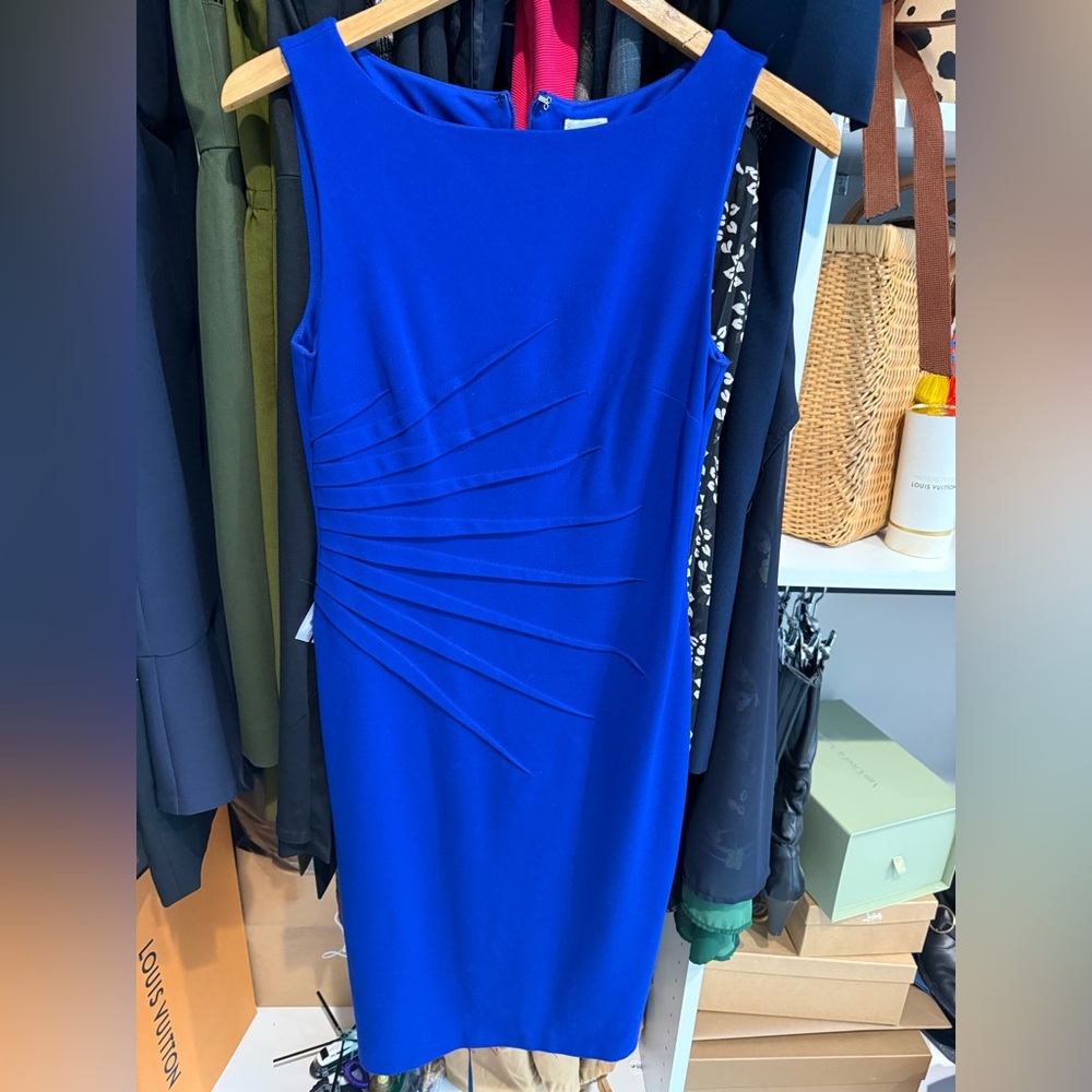 Cache Blue Ruched Sheath Midi Dress